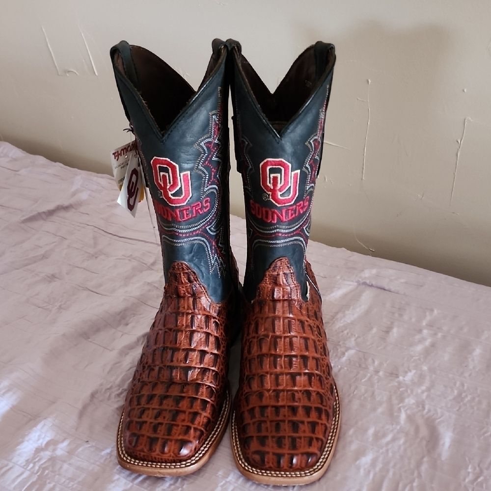 Men's Embroidered Leather Boots sz 7.5 Oklahoma University